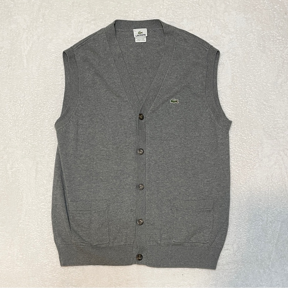 Lacoste Gray Cashmere‎ Blend Vintage Button Down Men's Sweater Vest